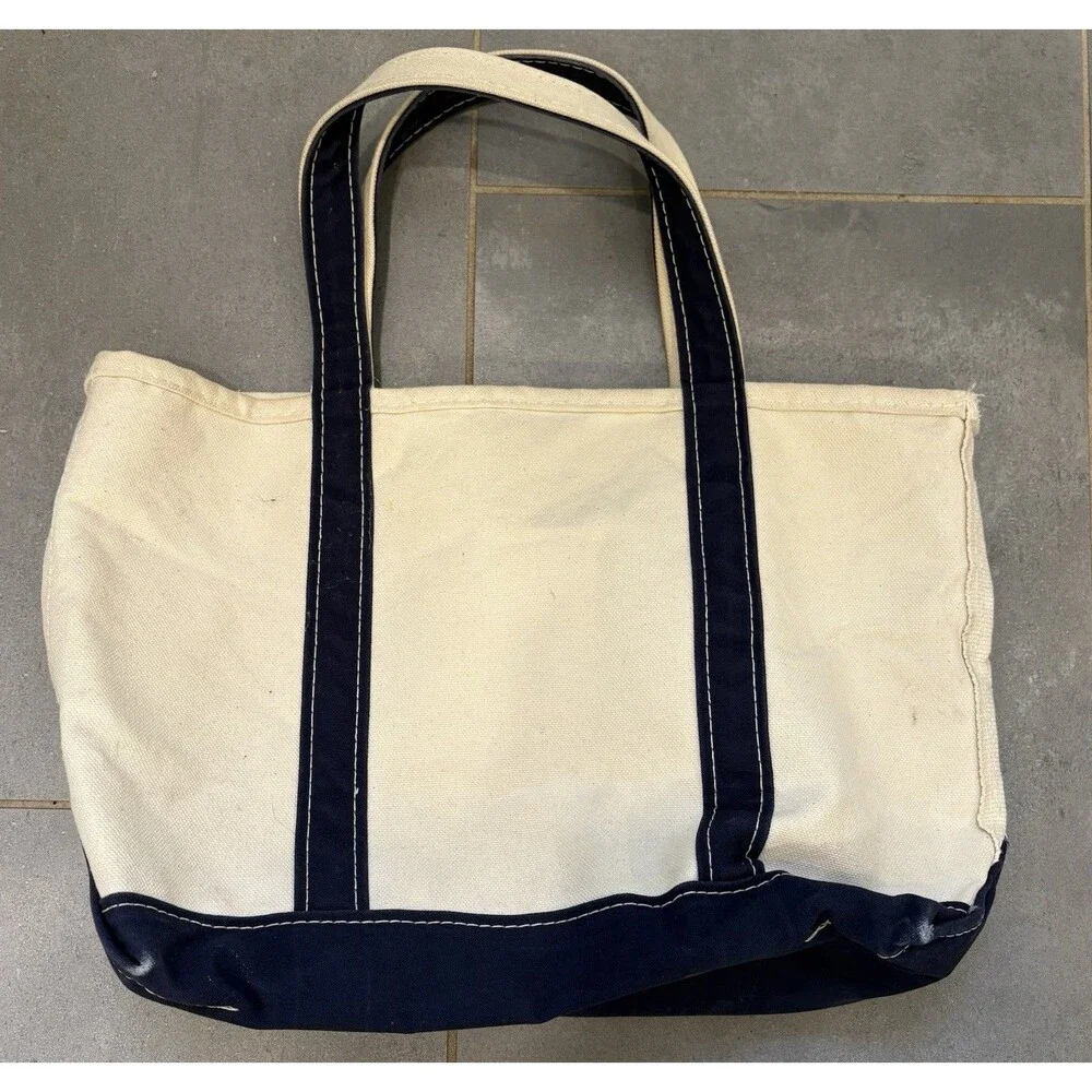 Vintage Llbean Navy Blue And White Boat And Tote Tote Bag